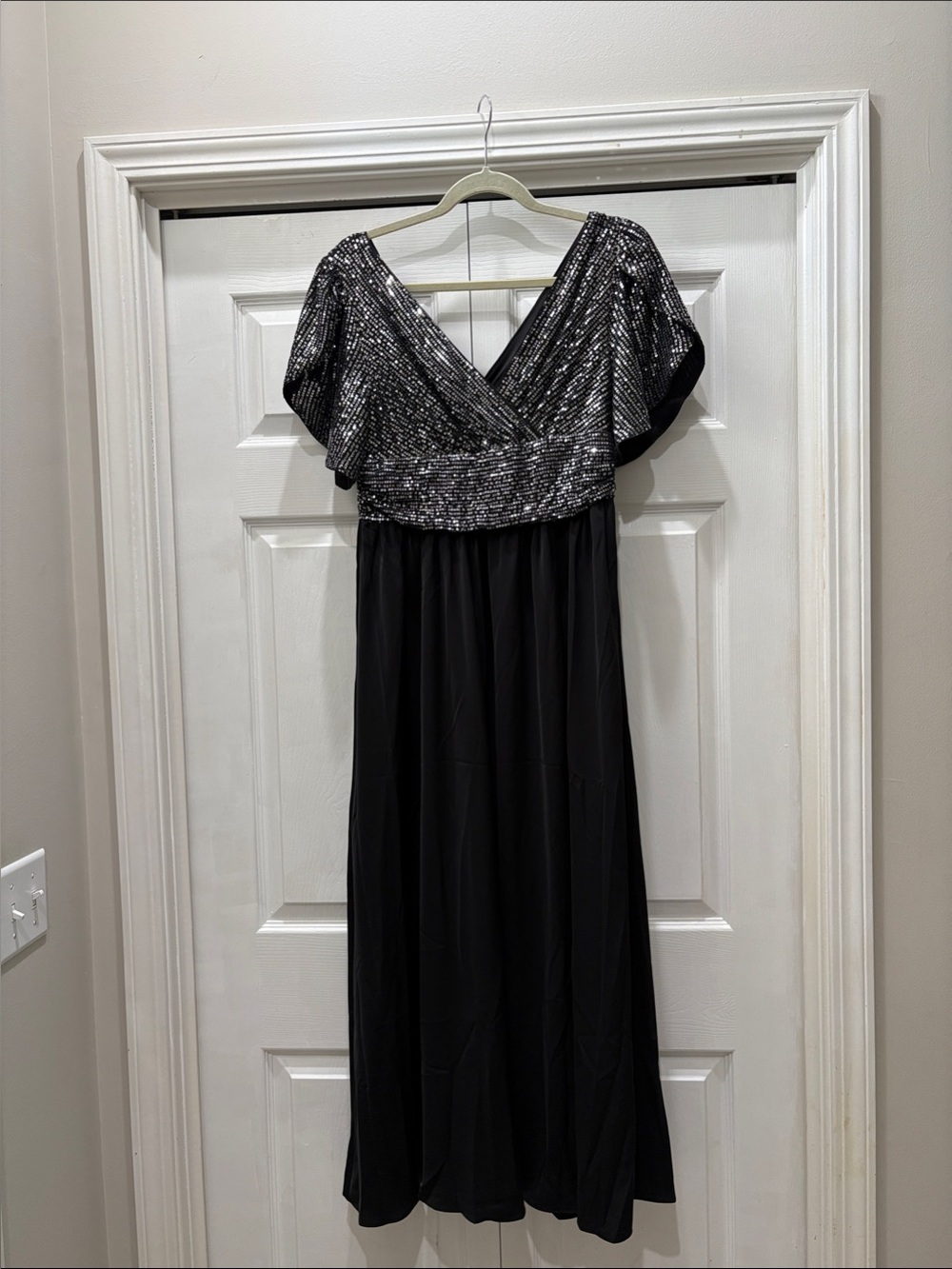 JJs House Black Maxi Dress with Silver Sequin Bodice
